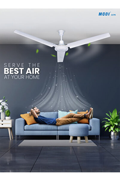 modi 60W Ceiling Fan, 56 Inch 3-Blade White Ceiling Mounted Fan, Low Noise Ai...