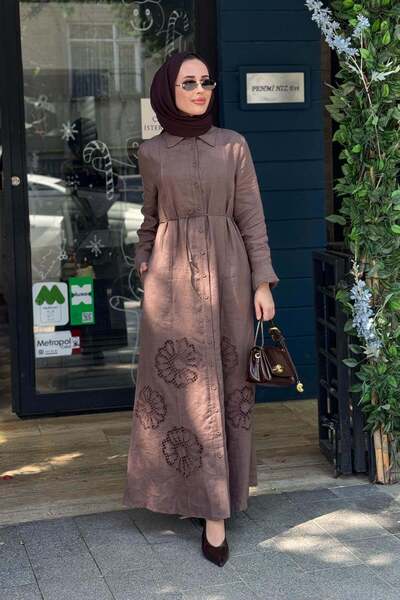 EkshiButik CLANDE Elbise 2601-5056 Kahve