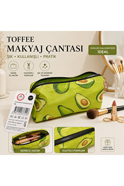 Çelik • Toffee Desenli Çok Amaçlı Organizer Çanta Makyaj ve Kişisel Bakım Çan...