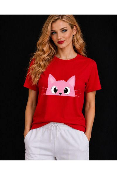 VODEXA Unisex Oversize T-Shirt Brown Cat Printed 100% Cotton T-Shirt Comforta...