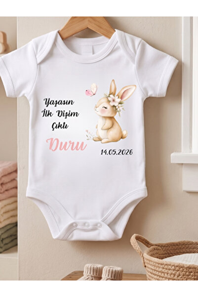 EGGBABY İsimli Diş Buğdayı Partisi Dişim Çıktı Temalı Kız Bebek Body %100 Pam...