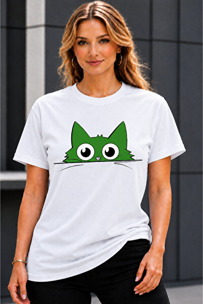 VODEXA Unisex Oversize T-Shirt Red Cat Printed 100% Cotton T-Shirt Comfortabl...