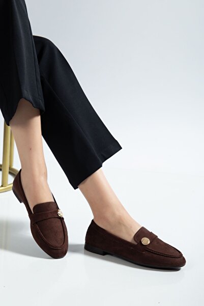 Zerenyus Zri̇n-131 Brown Suede Classic Masculine Casual Women's Ballerinas