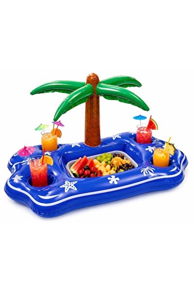 SHOPIENS Tavă plutitoare gonflabilă cu palmier 80x45x50cm pentru piscină, 4 s...