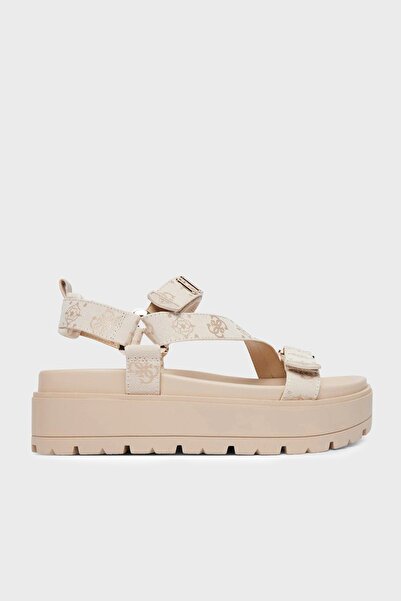 Guess Cream Fetta 4g Logo Printed Thick Sole Fljfttfal03 Women's Sandals