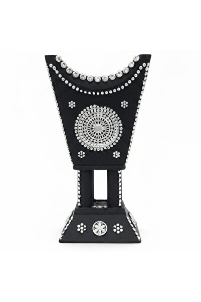 AKDC Black & Silver Chalk Incense Burner | Handcrafted Arabic Decor | 16×7 cm
