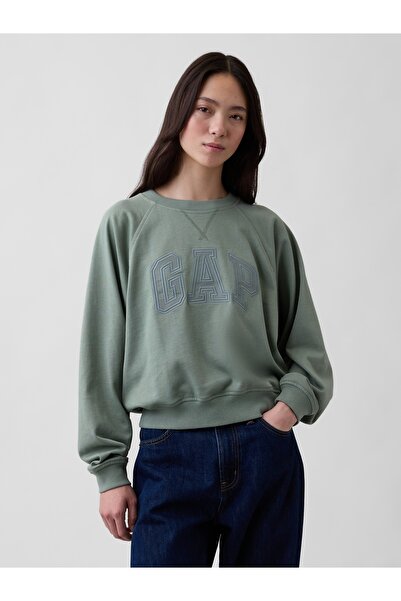 GAP Kadın Koyu Yeşil Fransız Havlu Kumaş Raglan Logo Sweatshirt