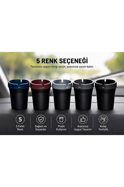 sellin Premium Araç İçi Küllük – 5 Renk Seçenekli Bardaklık Uyumlu Mini Oto K...