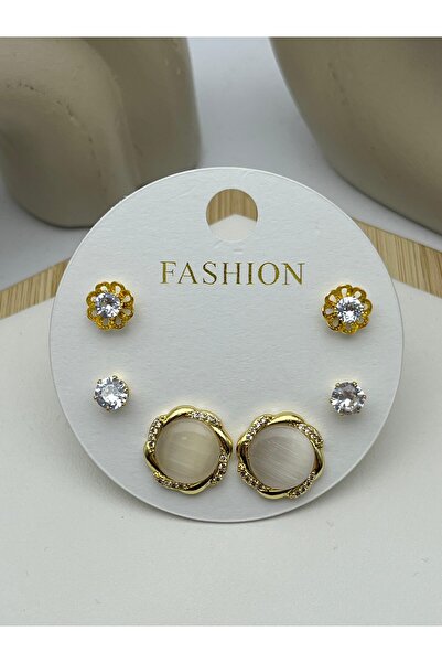 BİJU YILMAZ 26Vipkp78 - Set of 3 Gold Steel Earrings
