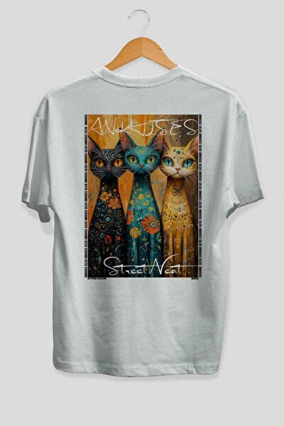 Ankhises 46 Cats for the Sake of Cat Love Printed White Oversize T-Shirt 100%...