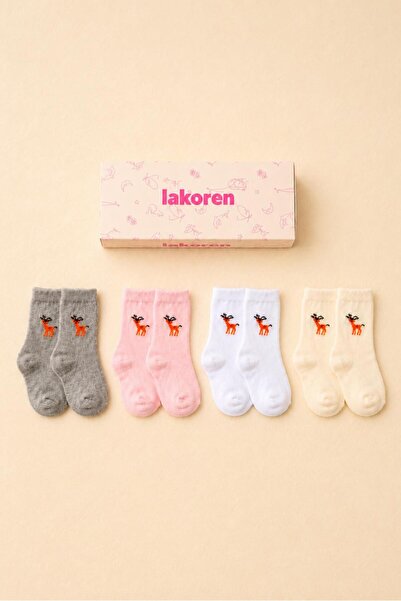 Lakoren Organic Cotton Premium 4-Piece Baby & Kids Socks with Little Deer Pat...
