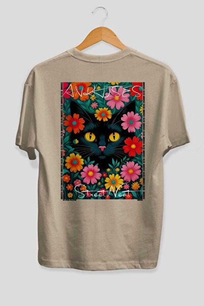 Ankhises Μπλουζάκι  "For the Love of Cats " με στάμπα 61 γατών, μπεζ, oversiz...