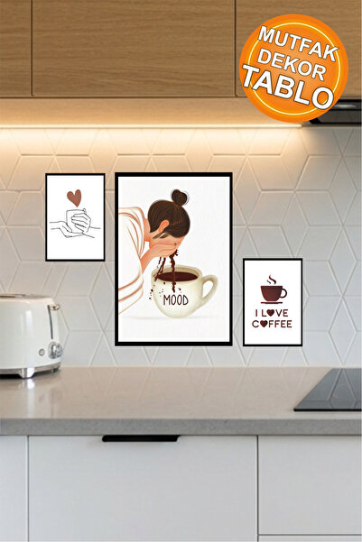 Hedef Plus Mutfak Dekor Tablo, Çerçeve Görünümlü MDF Tablo 3'lü Set