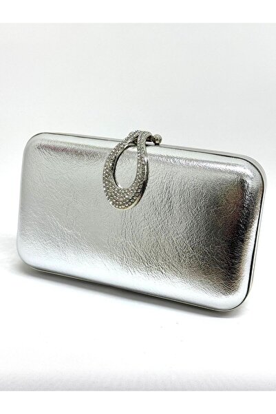 NAZART Kadın Kırışık Gümüş Abiye Clutch Zincir Askılı El ve Omuz Düğün Nişan ...