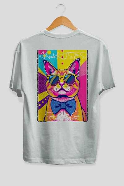 Ankhises For the Love of Cats 123 Cat Printed White Oversize T-Shirt 100% Cot...