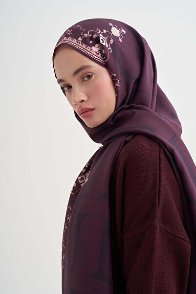 carell Luxe Monogram Floş Şal Mürdüm