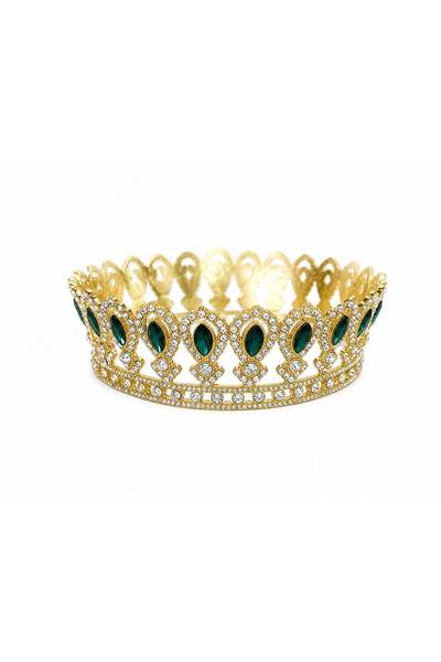 OEM Coroana decorativa aurie cu cristale verzi smarald marquise 12 cm