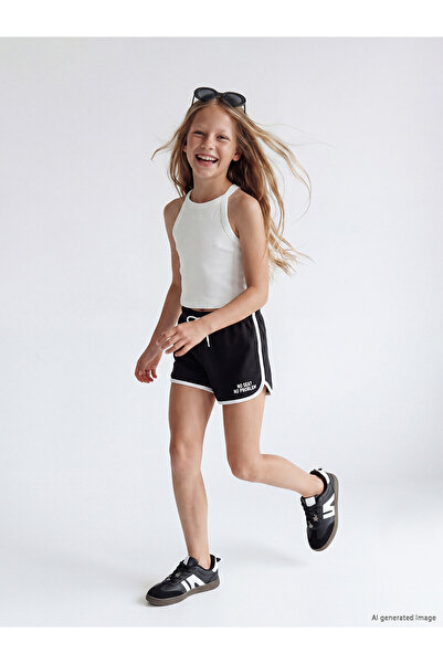 LC Waikiki Alita City Girls' Shorts with Slogan Print and Contrast