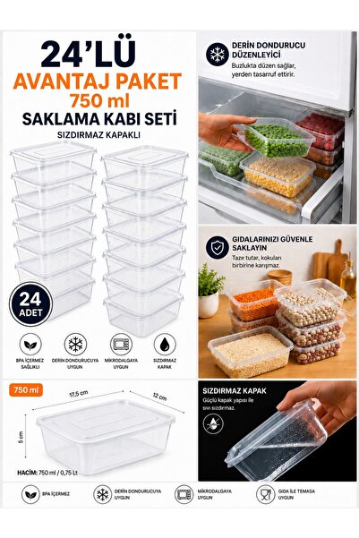 troykar 24'lü 750 ml Saklama Kabı Sızdırmaz Kapaklı Buzluk Düzenleyici Derin ...