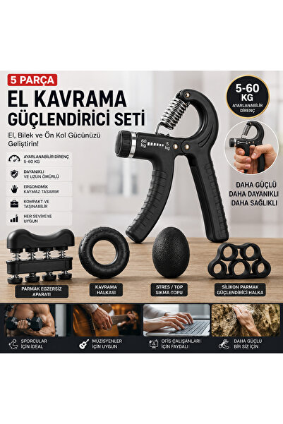 NEWSTORE HOME 5 Parça Ayarlanabilir El Kavrama Güçlendirici Seti 5-60 KG El Y...