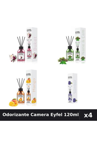 Eyfel Set 4 Odorizante Camera Betisoare 120ml - Bouquet, Mango, Pin Menta, Za...