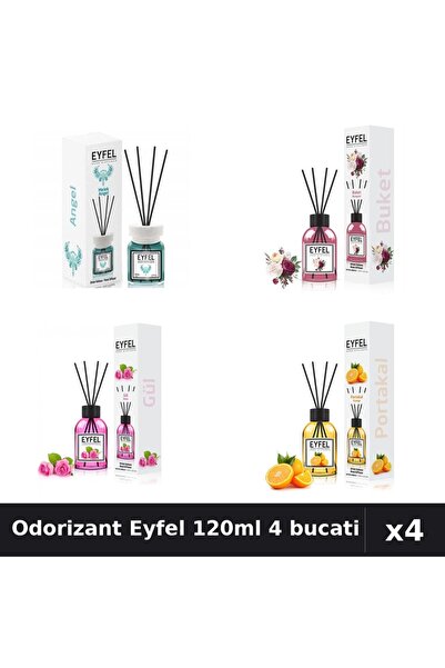 Eyfel Set 4 Odorizant Camera cu Betisoare 120ml - Angel, Bouquet, Trandafir, ...