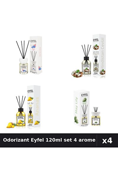 Eyfel Set 4 Odorizant Camera Betisoare 120ml - Orhidee, Nuca Cocos, Ananas, L...