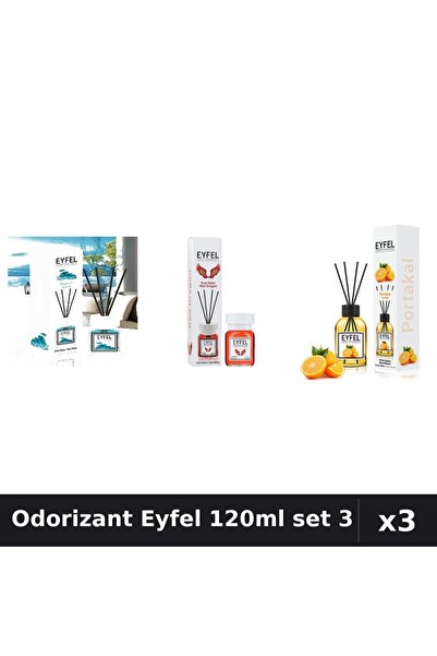 Eyfel Set 3 Odorizant Cameră Betișoare 120ml - Ocean, Red Dragon, Portocală