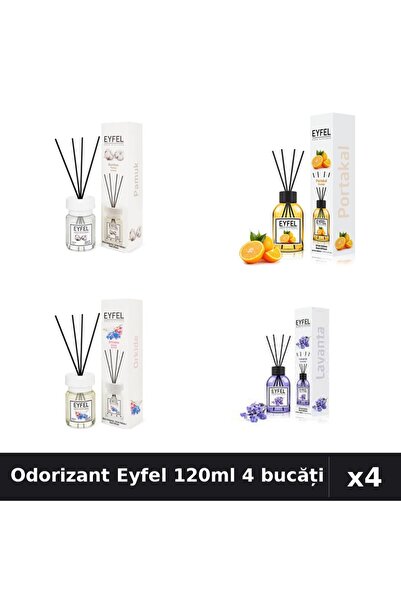 Eyfel Set 4 Odorizant Camera Betisoare 120ml - Bumbac, Portocală, Orhidee, La...