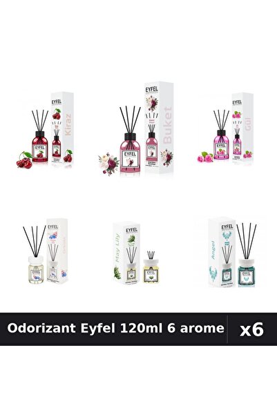 Eyfel Set 6 Odorizante Camera Betișoare 120ml - Angel, Bouquet, Cireșe, Orhidee