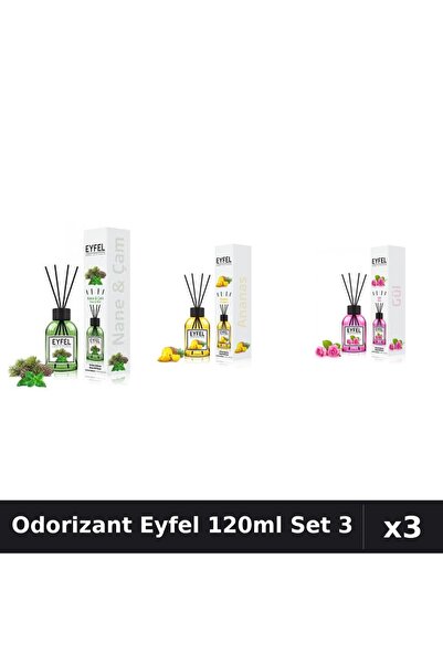 Eyfel Set 3 Odorizant Camera Betisoare 120ml - Pin, Menta, Ananas, Trandafir