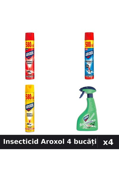 Aroxol Set 4 Spray Insecticid 400ml-580ml - Anti Gândaci, Țânțari, Muste
