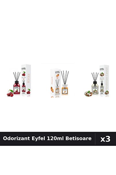 Eyfel Set 3 Odorizant Camera Betisoare 120ml - Cireșe, Piersică, Nucă Cocos