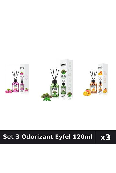 Eyfel Set 3 Odorizante Camera Betisoare, Mango, Pin Si Menta, Trandafir, 120 ml
