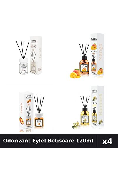 Eyfel Set 4 Odorizant Camera Betisoare 120ml - Bumbac, Mango, Piersică, Mână ...