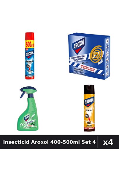 Aroxol Set 4 Spray Insecticid 400-500ml + Pastile Anti-Insecte 10buc - Protec...