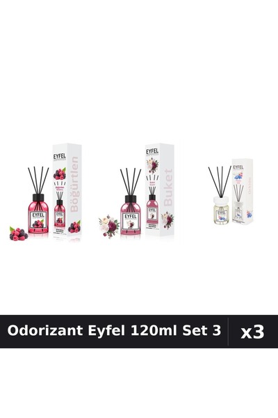 Eyfel Set 3 Odorizant Camera Betisoare 120ml - Fructe Pădure, Bouquet, Orhidee