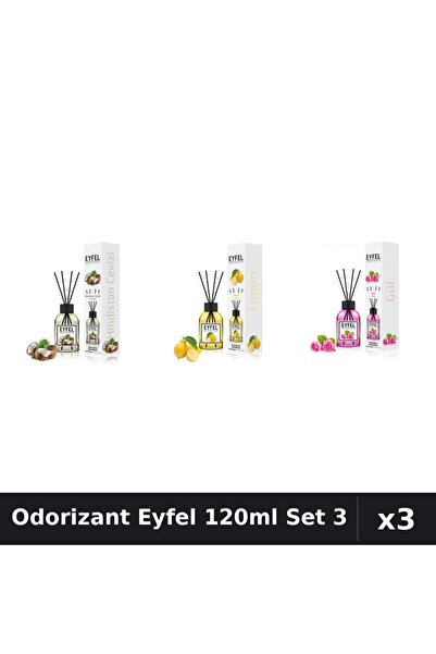 Eyfel Set 3 Odorizant Camera Betisoare 120ml - Cocos, Lamaie, Trandafir