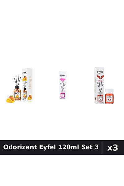 Eyfel Set 3 Odorizant Cameră Betișoare 120ml - Mango, Bubble Gum, Red Dragon