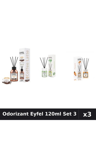 Eyfel Set 3 Odorizant Camera Betisoare 120ml - Cafea, Iasomie, Piersica