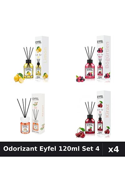Eyfel Set 4 Odorizant Camera Betisoare 120ml - Lămâie, Cireșe, Fructe Pădure,...