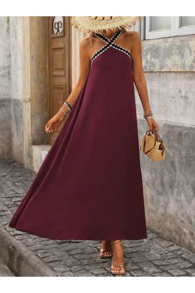 Generic Brand Women's Front-Crossed, Rubber-Detailed, Open-Shoulder, Long Jan...