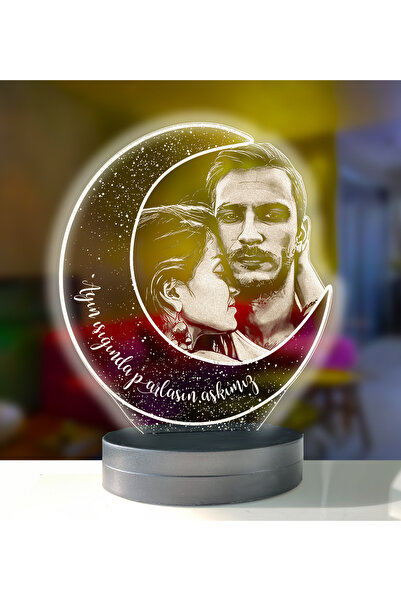 hediye-ci Sevgiliye Özel 3D Resimli Ay Figürlü Led Gece Lambası