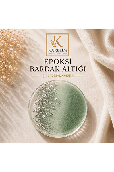 karelim home مجموعة من 4 قواعد أكواب إيبوكسي بلون فضي فاتح ولون أخضر فاتح