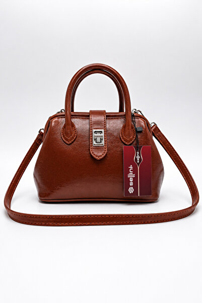 Sellini Burslu Lock Detailed Tan Mini Hand and Shoulder Bag