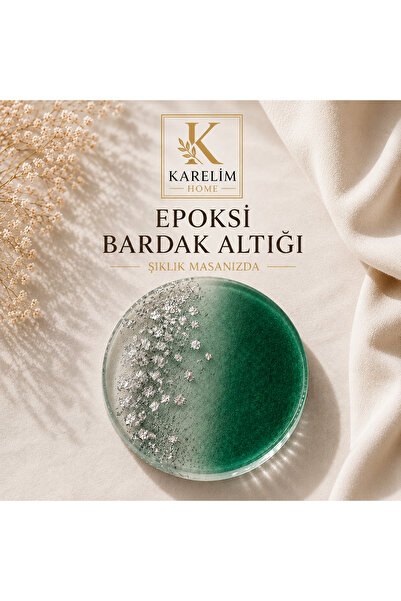 karelim home 2-Pack Epoxy Coasters with Silver Foil in Emerald Green Color