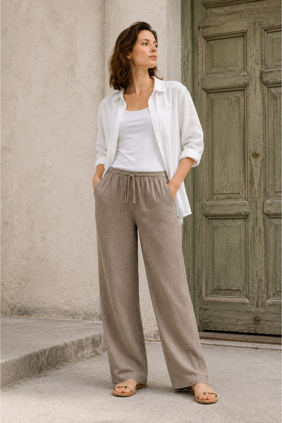 The Cotton Kadın Vizon Renk %100 Pamuk Müslin dokuma Relaxed Straight Pantolon