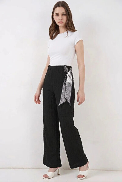 Efnaz style Women's Black Trousers with Scarf Detail