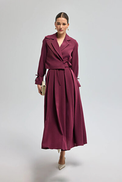 Lady Pixie Collared Detailed Tie Skirt Set