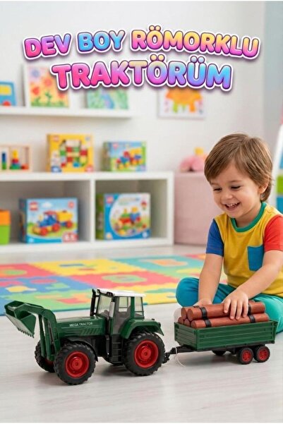 Tıfıl Toys Dev Boy Oyuncak Traktör ve Tomruk Römorku Seti Dev Boy 80 cm Oyunc...